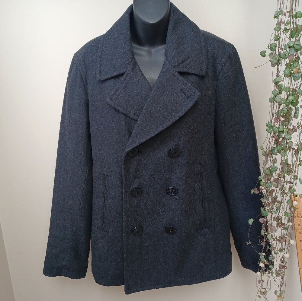 AE American Eagle Wool Blend Pea Coat Peacoat Dark Charcoal S P
